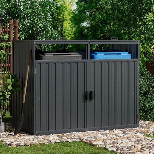Outdoor metal bin shed double - bin,
