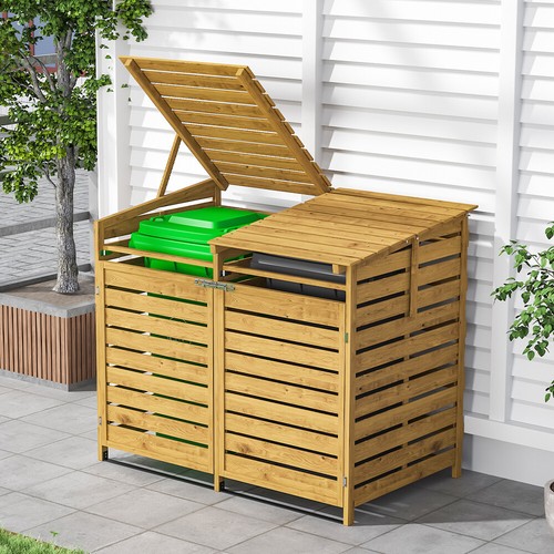 Double wooden wheelie bin - wheelie,